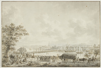 X 040-18
<br/>
Het oversteken van een rivier over een schipbrug
<br/>
<em>Langendijk, Dirk (1748-1805)</em>